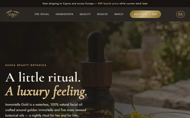 SASHA skincare brand website