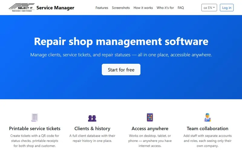 Serviz repair management interface